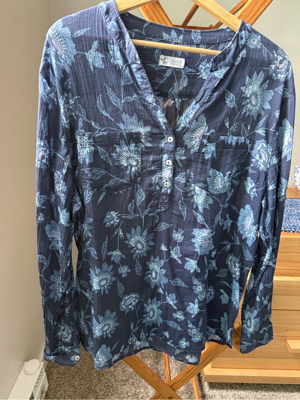 Carve Designs Navy Floral Long-Sleeve Henley Top